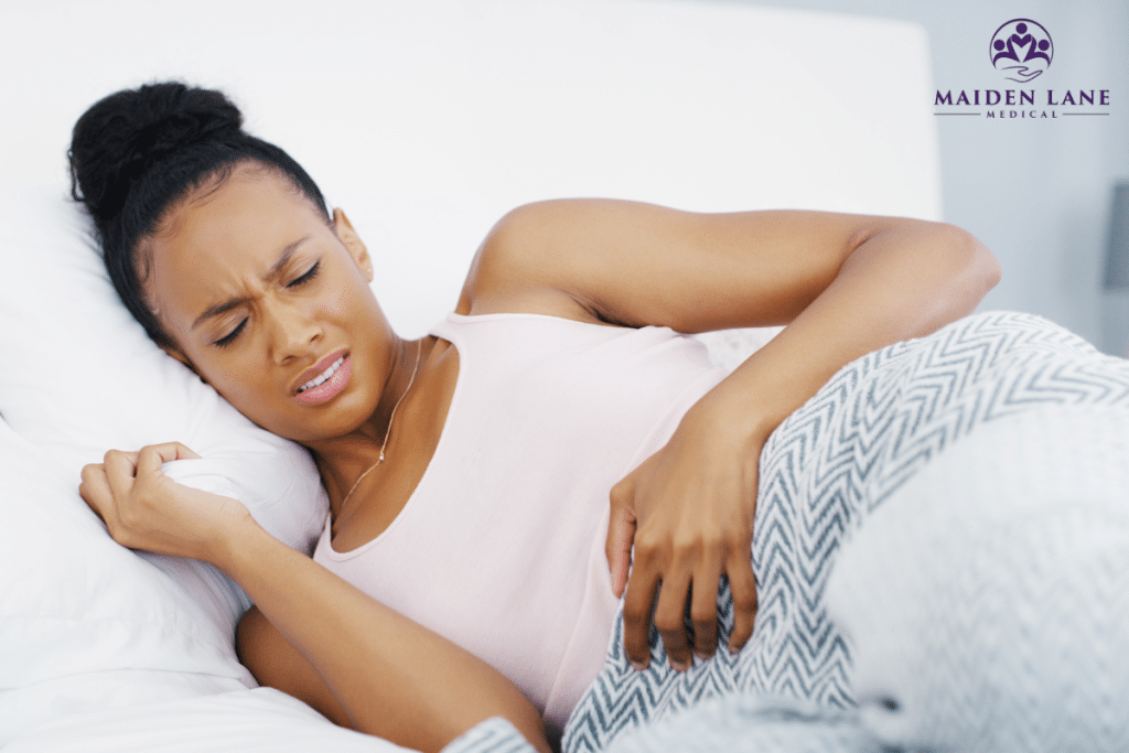 A woman with endometriosis in pain during her period in Manhattan, New York.